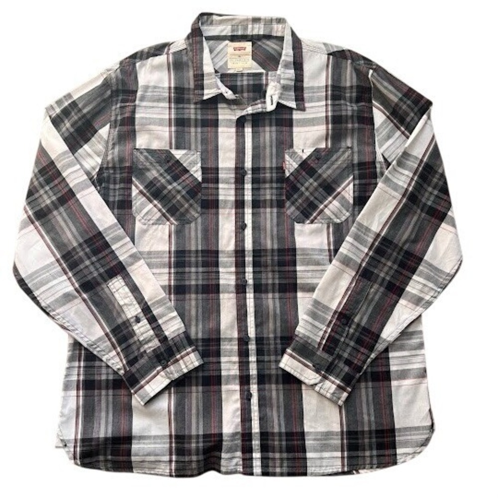 Levis‎ Mens XXL Plaid Flannel Shirt Black Gray Long Sleeve Button Up NWT